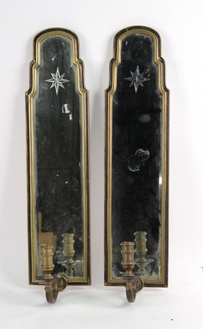 Pair of Brass and Mirror Wall Sconces, circa 1975 (1 of 4)