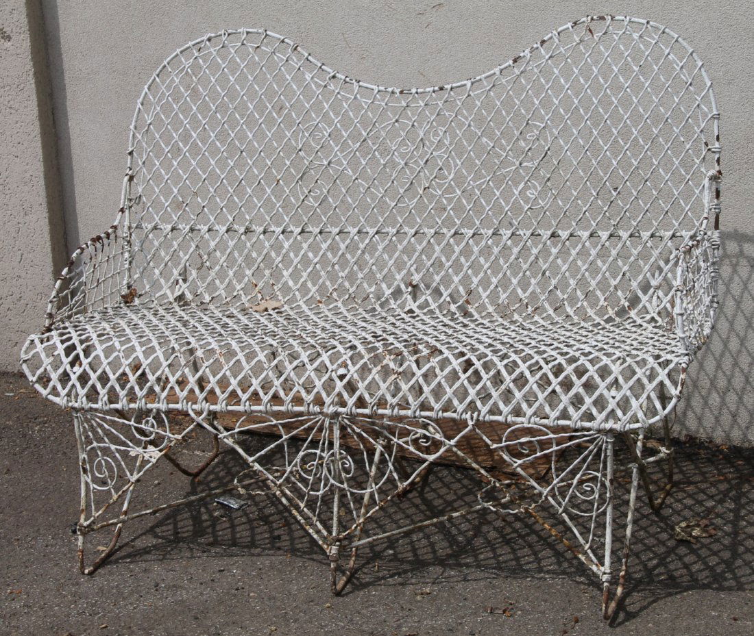 White-Painted Wrought-Iron Settee, 20th C. (1 of 7)