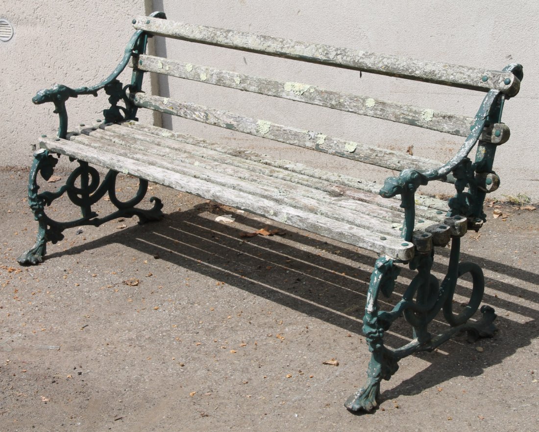 Green-Painted Wrought-Iron and Wood Garden Bench (1 of 7)