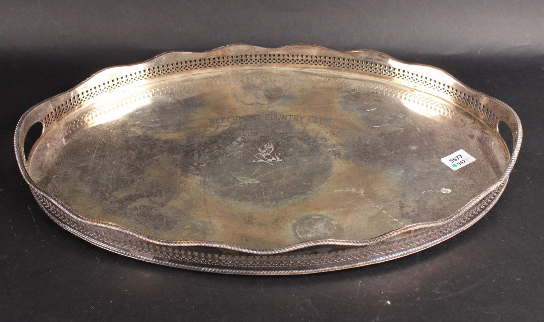 Silver Plated Oval Inset Handled Gallery Tray (1 of 4)