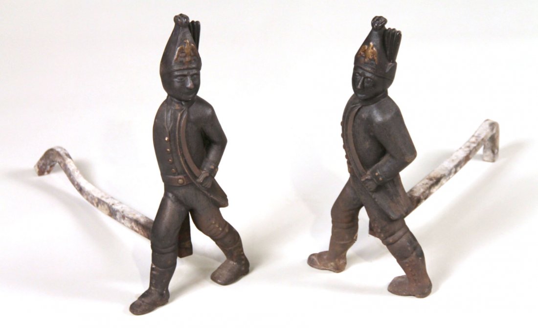 Pair of Cast-Iron Hessian Andirons (1 of 7)