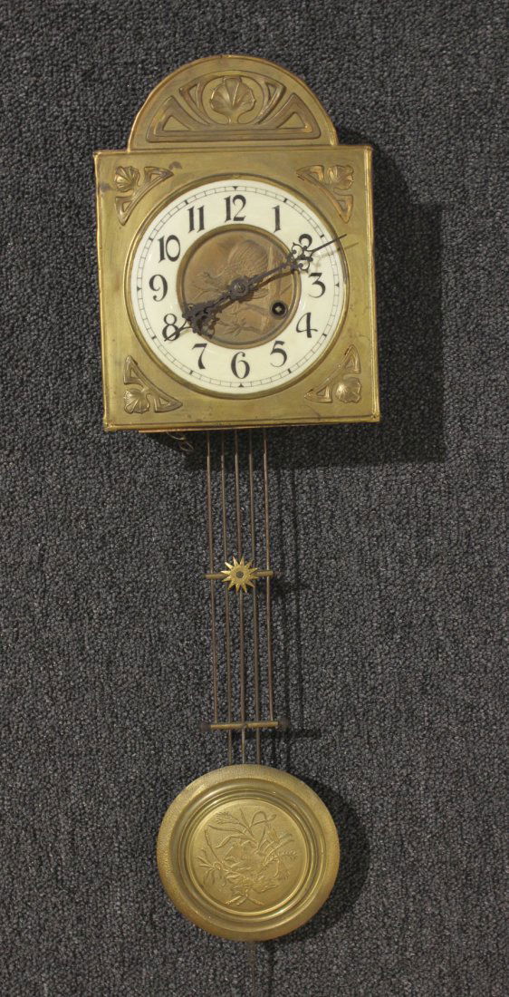 Brass Embossed Wag on the Wall Clock, 20thC. (1 of 6)