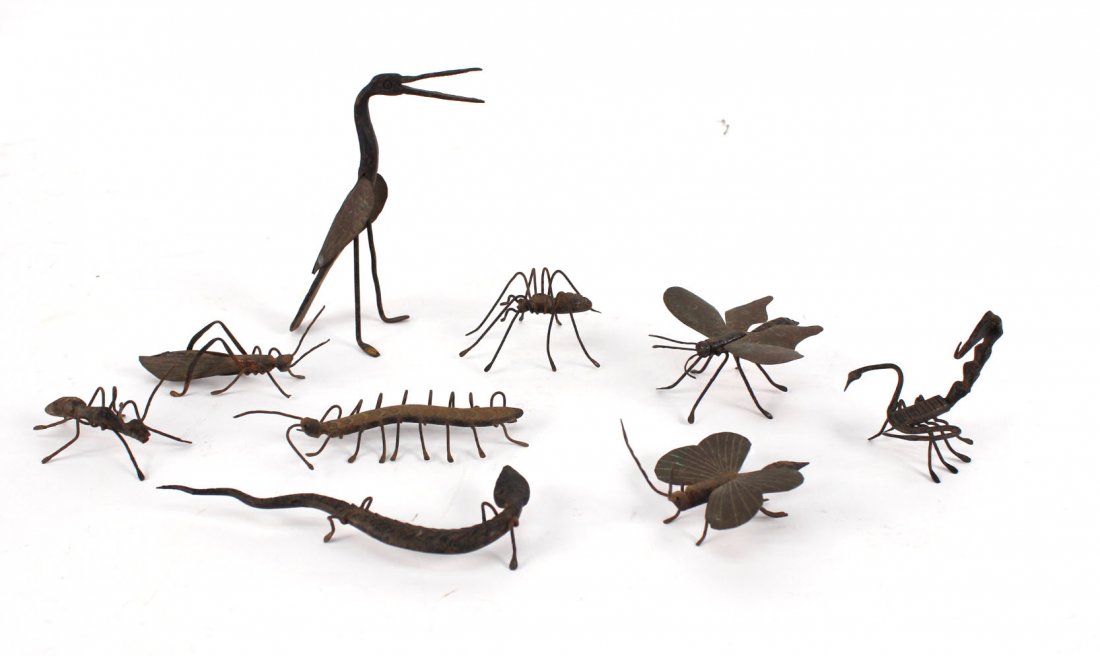 Nine Mixed Metal Figural Bug and Bird Sculptures (1 of 10)
