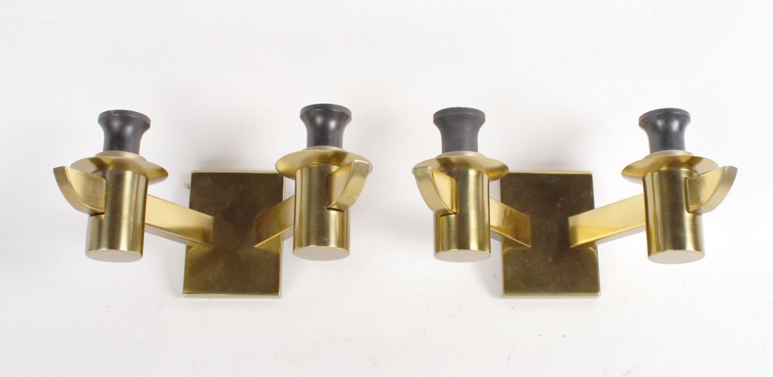 Pair Modern Brass Two Arm Wall Sconces, German (1 of 6)