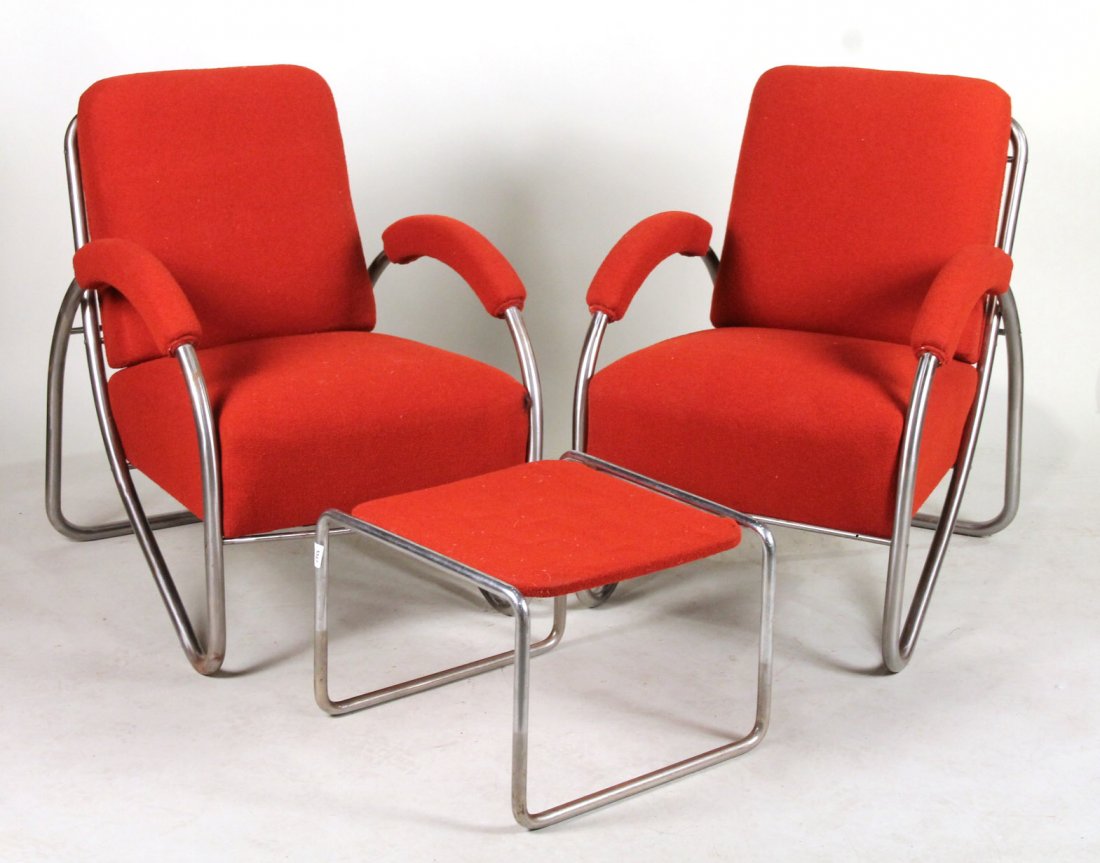 Pair of Chrome and Red Upholstered Chairs (1 of 7)