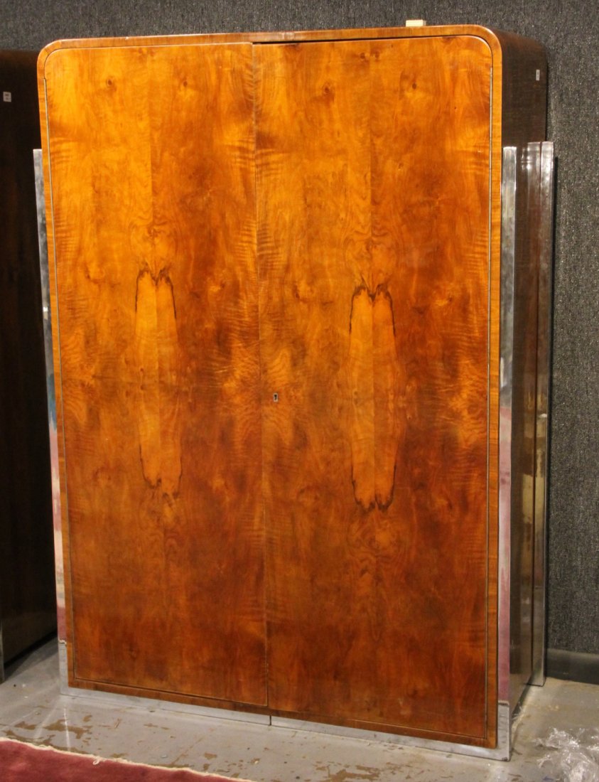 Art Deco Chrome and Burlwood Armoire (1 of 5)