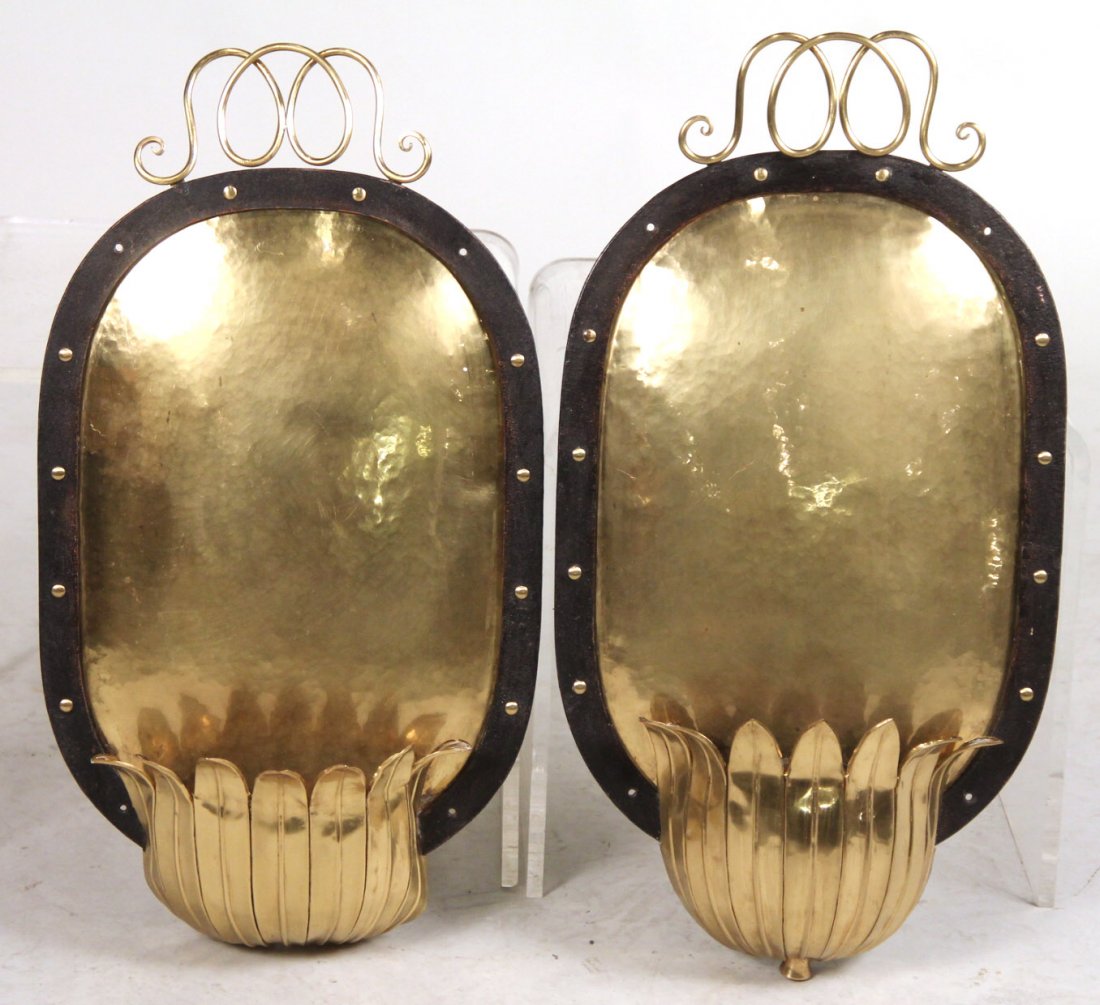 Pair of Art Deco Brass Wall Sconces (1 of 9)