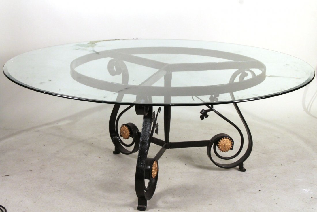 Black-Painted Wrought-Iron Glass Top Dining Table (1 of 6)