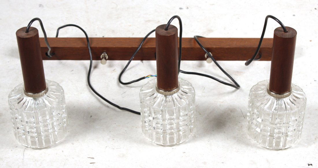 Mid Century Modern Glass&Wood Three Light Fixture (1 of 4)