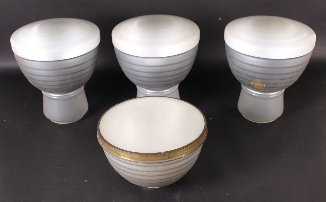 Three Matching Modern Zeiss Ikon Glass Globes: Together with a similar Zeiss Ikon glass globe. Taller 11 1/2"h x 9 1/2"d