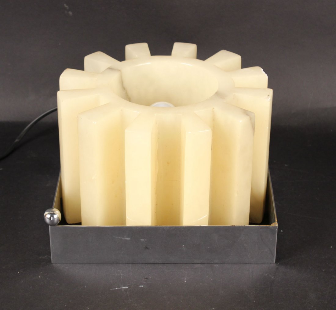 Modern Alabaster and Chrome Table Lamp: 6 3/4"h x 9 3/4"d