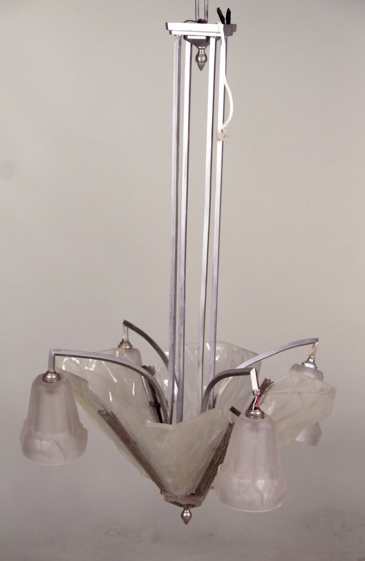 Art Deco Frosted Glass Chandelier (1 of 7)