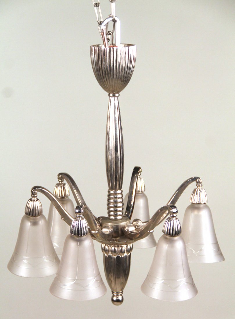 Art Deco Nickel Plated Brass Chandelier (1 of 5)