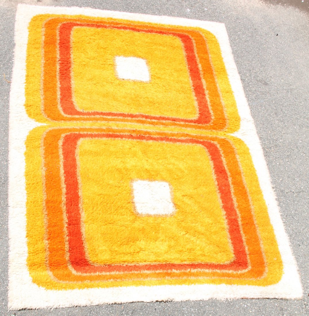 Modern Orange, Yellow, and Red Shag Carpet (1 of 6)