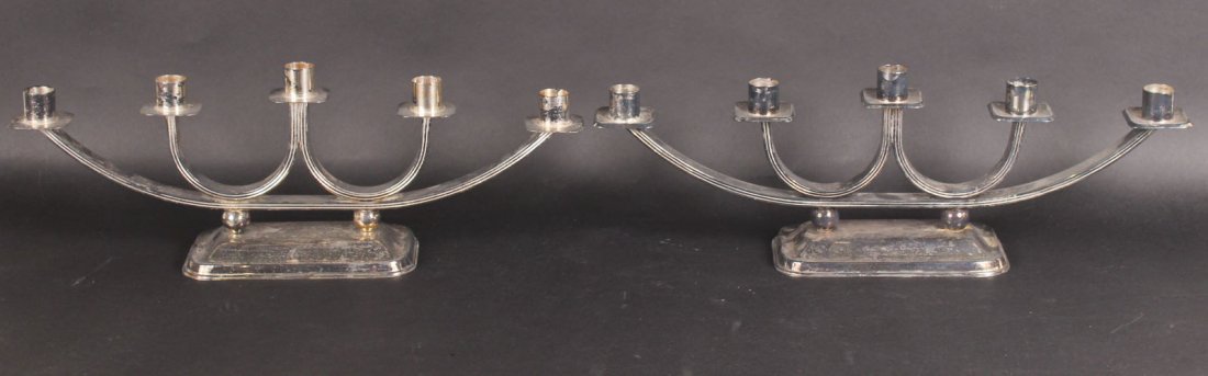 Pair of Modern Chrome Five Arm Candelabra (1 of 4)