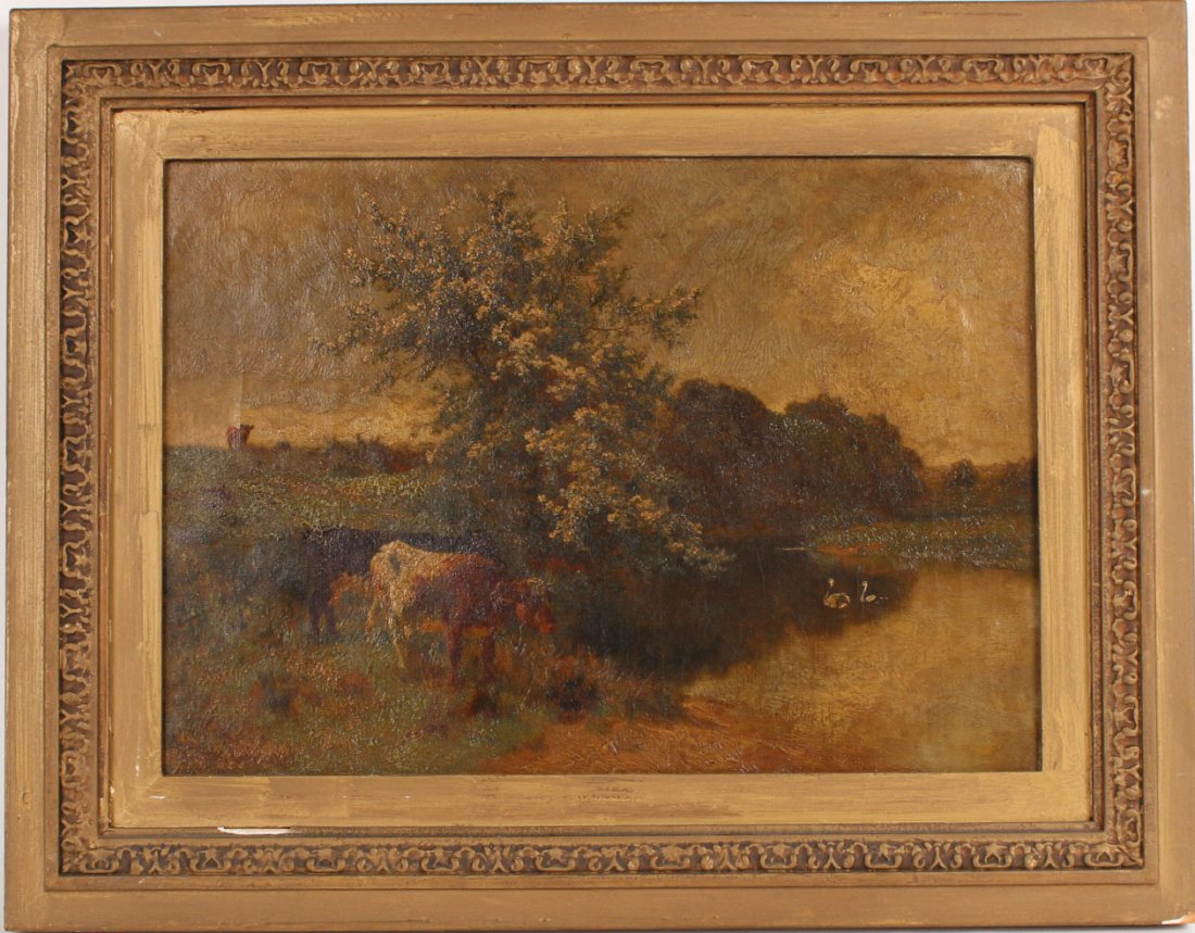 Oil on Canvas, Cows at River, Charles Collins (1 of 7)