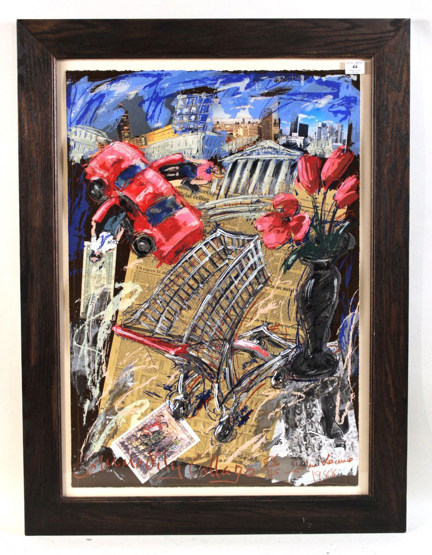 Silkscreen, "Commodity Collage," John Keane: Signed l.r. numbered, 58/75 RDA#71896. Bin#9. Sight size: 33"h x 23"w