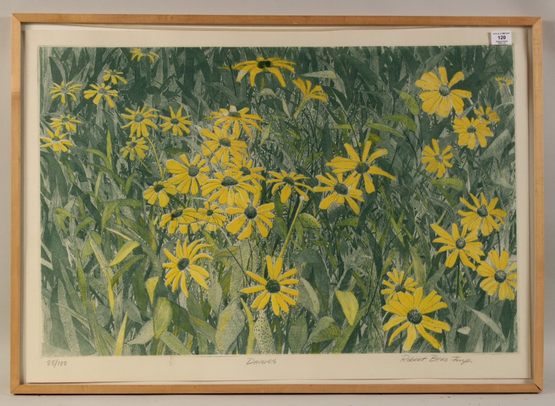 Etching on Paper, "Daisies" Robert Bero: Signed, titled and numbered along bottom margin. RDA#15339 Bin #15. Sight size: 26"h x 37"w