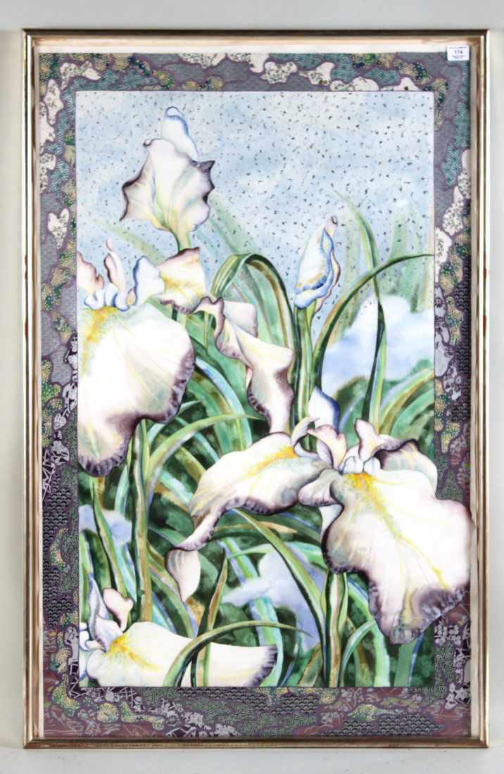 Mixed Media, "Japanese Iris," Andrea Johnson: Appears unsigned. RDA# 17639. Bin #20. Sight size: 48"h x 30"w