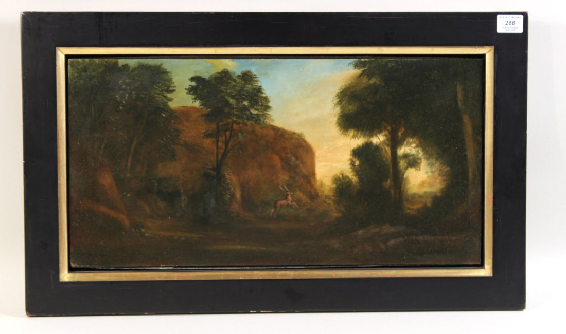 Oil on Board, Deer in Woods, Chris Pfister: Signed verso, dated 1989. RDA#70106. Bin#5. Sight size: 12"h x 24"w
