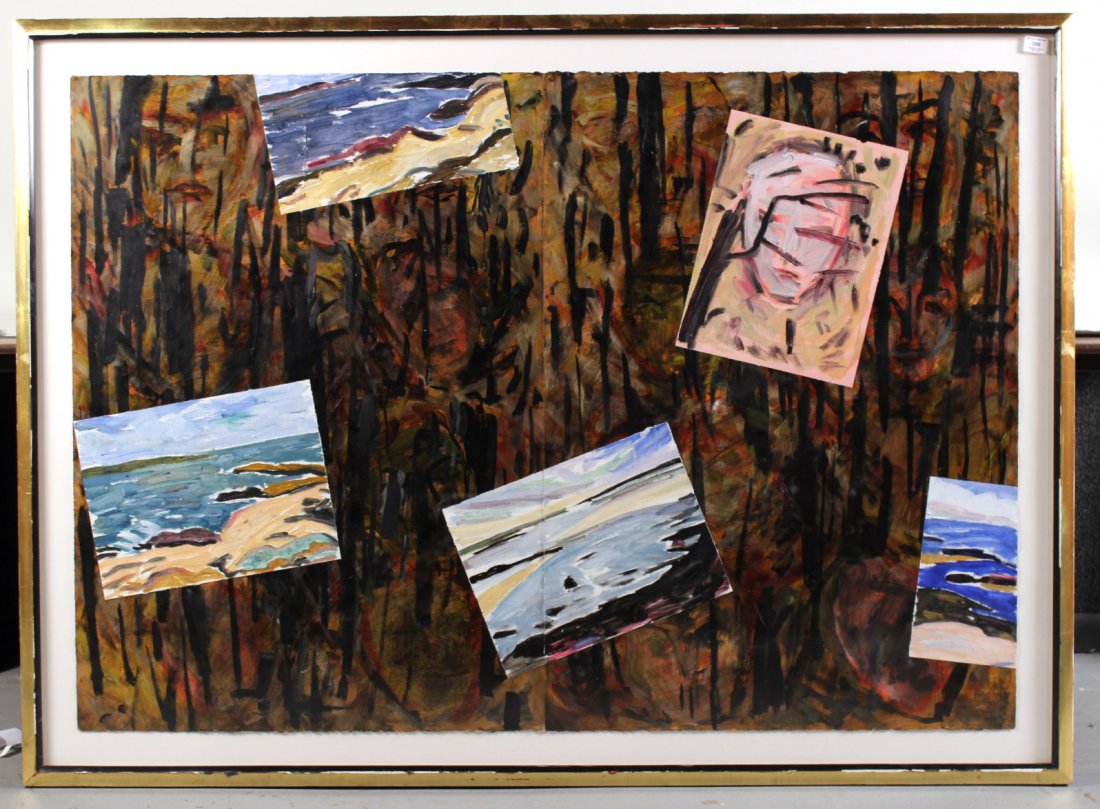 Oil, Acrylic on Paper "The Clearing" Lucy Sallick: Appears to be unsigned. RDA#18333. No Bin-Wall. Sight size: 43"h x 5'1-1/2"w