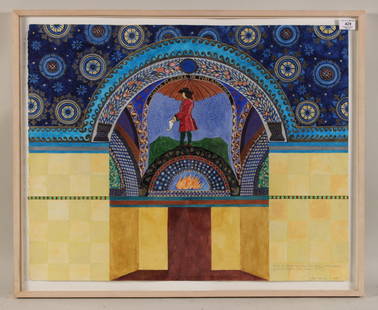 Watercolor, Joyce Kozloff: (American, b. 1942), titled "Galla Placidia in Philadelphia," inscribed in pencil l.r. RDA#60166. Bin#33. Sight size: 24"h x 30"w