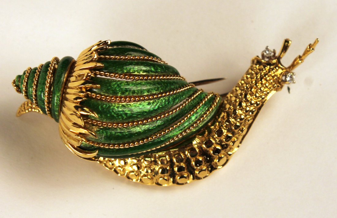 David Webb Paillone Green Enamel Snail Brooch (1 of 7)