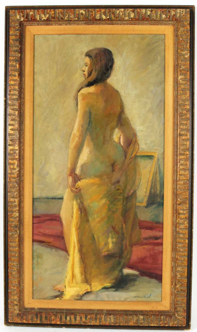 Oil on Canvas, Gerald Fairclough: (American, 20th century), Portrait of a Nude, Fairclough, Signed lower right. Sight size 31 1/2"h x 15 1/2"w