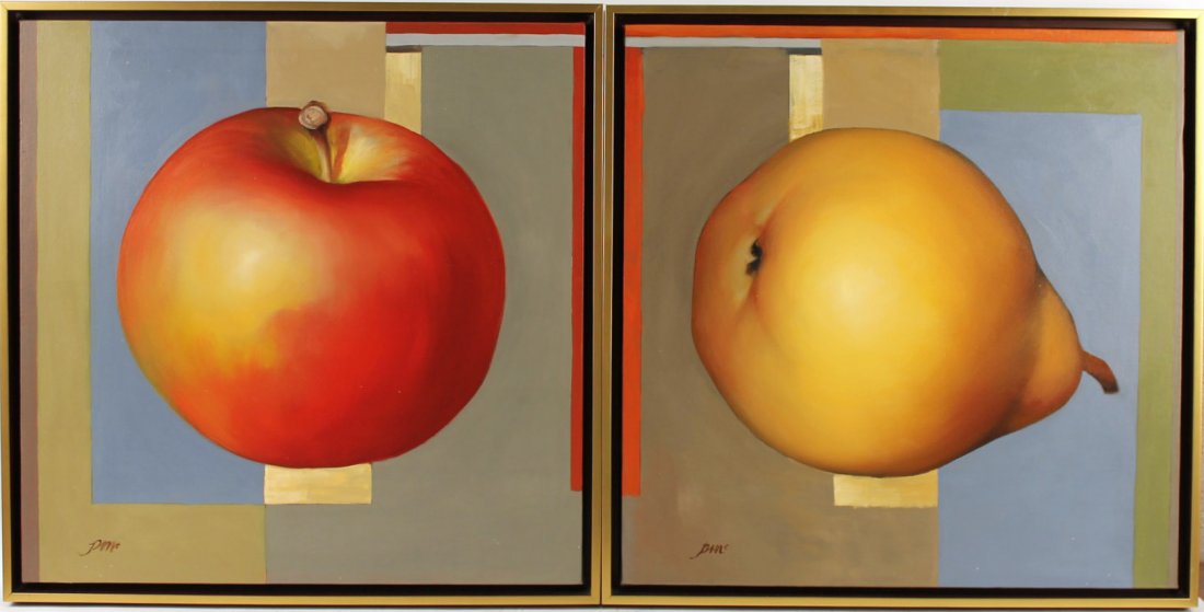Two Oils on Canvas, "Pear" and "Apple" (1 of 9)