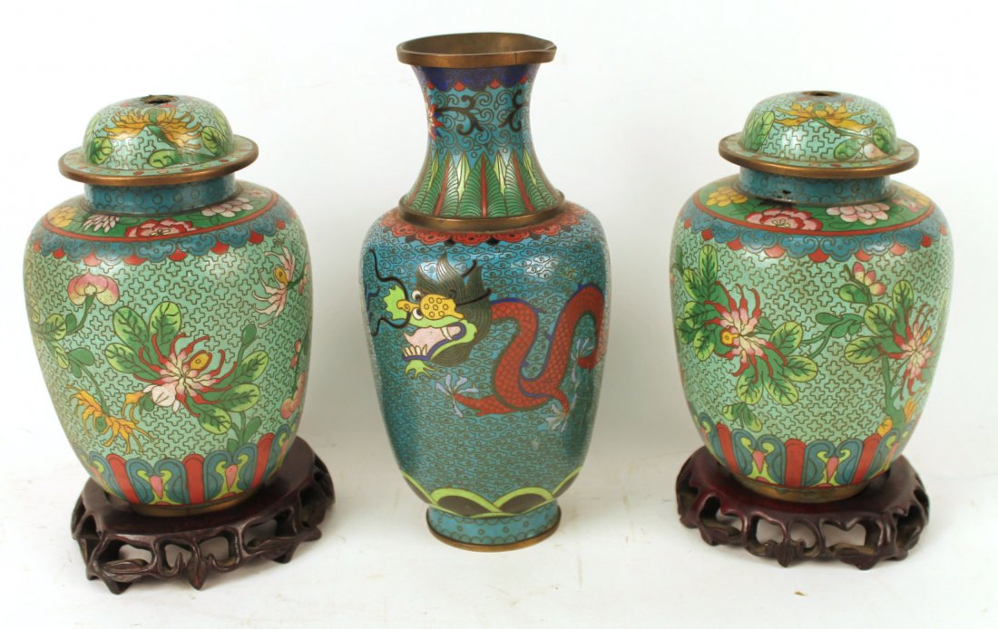 Three Cloisonne Vases, Chinese, 20th C. (1 of 9)