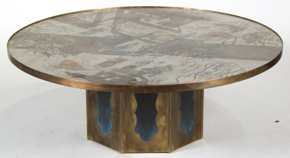 Philip and Kelvin LaVerne "Chan" Coffee Table: Circular, signed on top. 17-1/4"h x 47-1/2"dia.