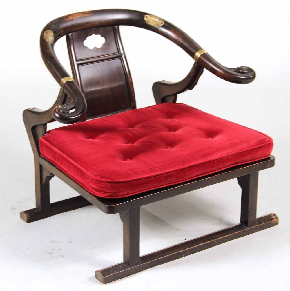 Brass-Mounted Hardwood Horseshoe Chair (1 of 7)