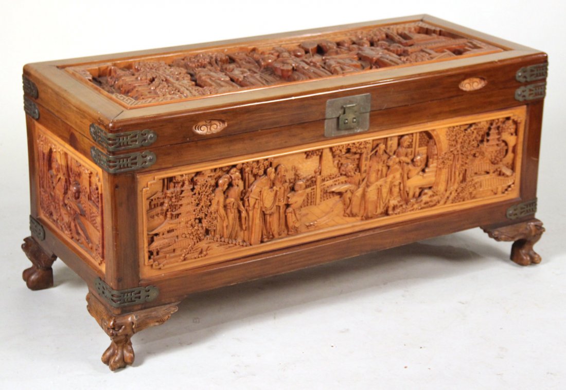Brass-Mounted Carved Hardwood Blanket Chest (1 of 10)