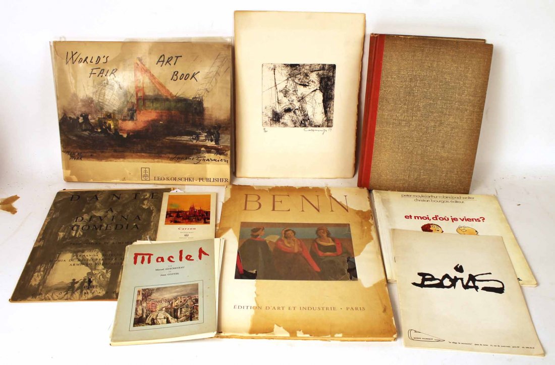 Group of Books: Including "Carzou Peintures Petite Encyclopedie,""Elisee Maclet,""Jordi Bomas par Bernard Dimey," "Benn," Edition D'Art et Industrie," "Dante a Divina Comedia," "Et Moi D'Ou Je Viens," "A Pictorial Tr