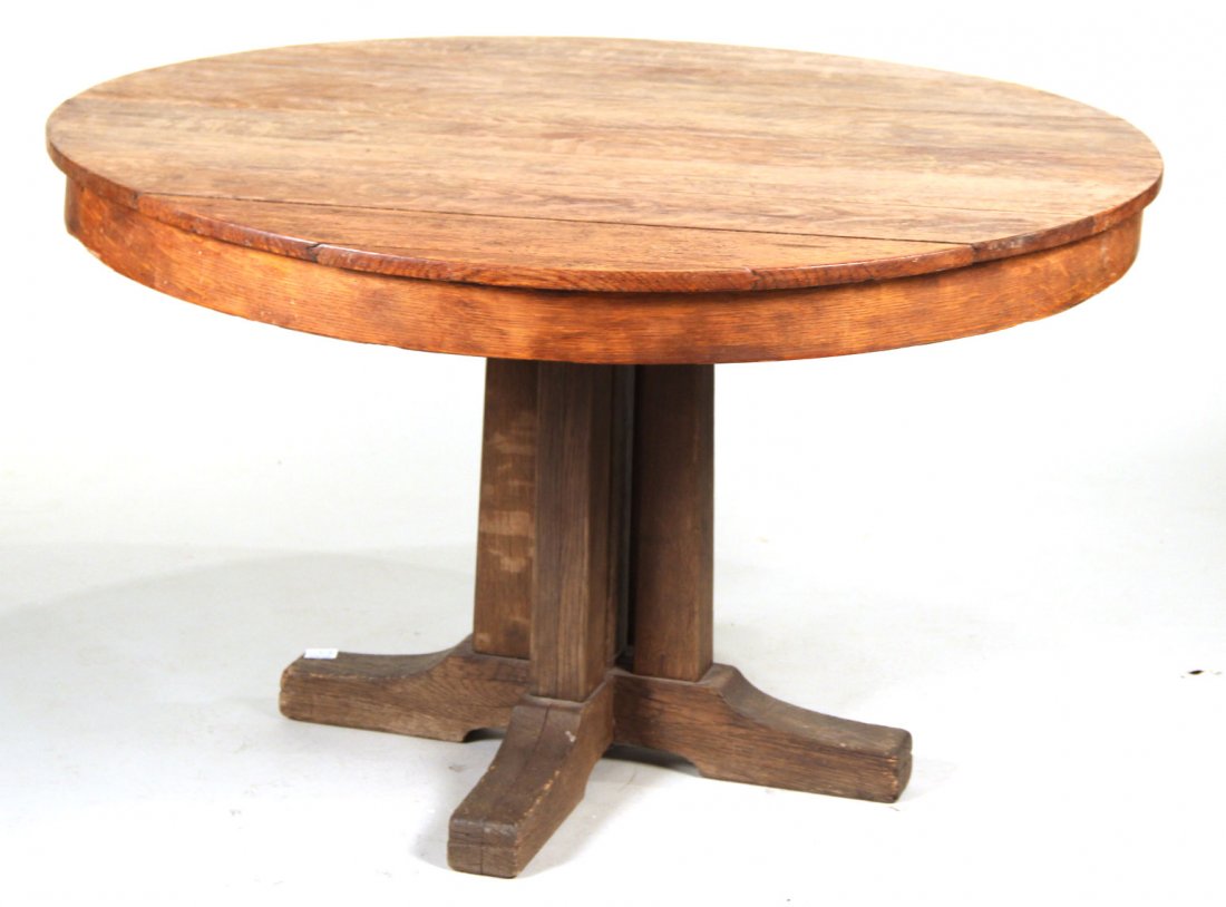 L&JG Stickley Five-Post Pedestal Oak Dining Table (1 of 6)