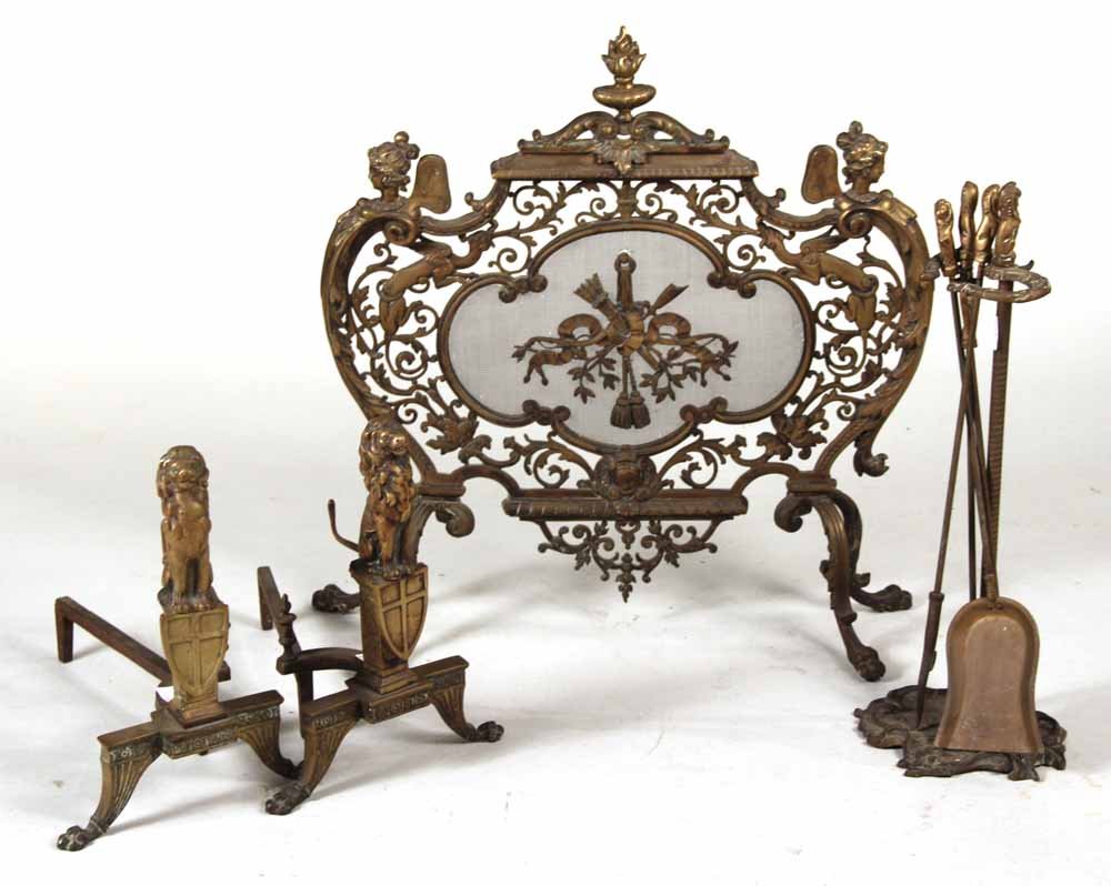 Neoclassical Style Brass Fireplace Equipment (1 of 10)