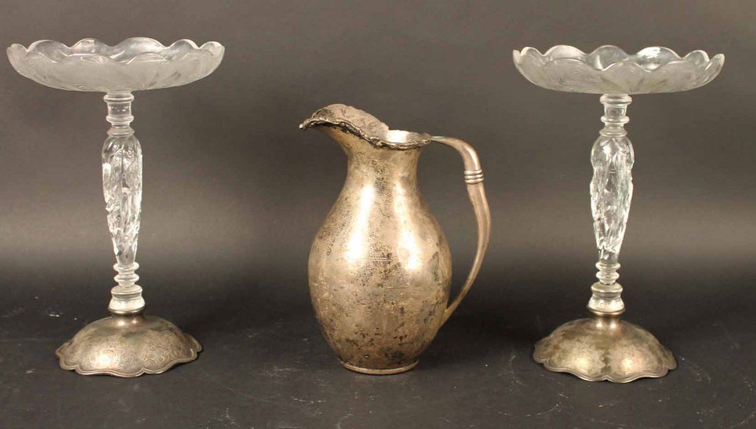 Pair of Shreve & Co Glass and Sterling Tazzas (1 of 10)