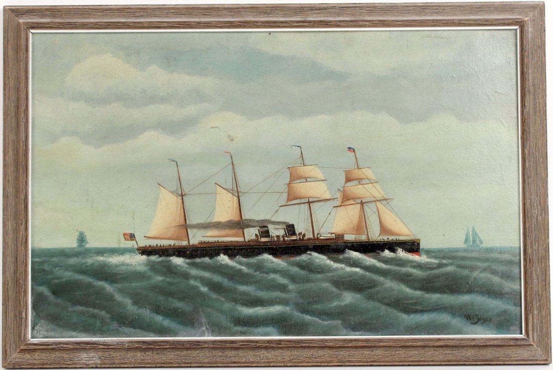 Oil on Board Maritime Scene: Signed l.r. W. Joyce. 10 1/4"h x 16"w