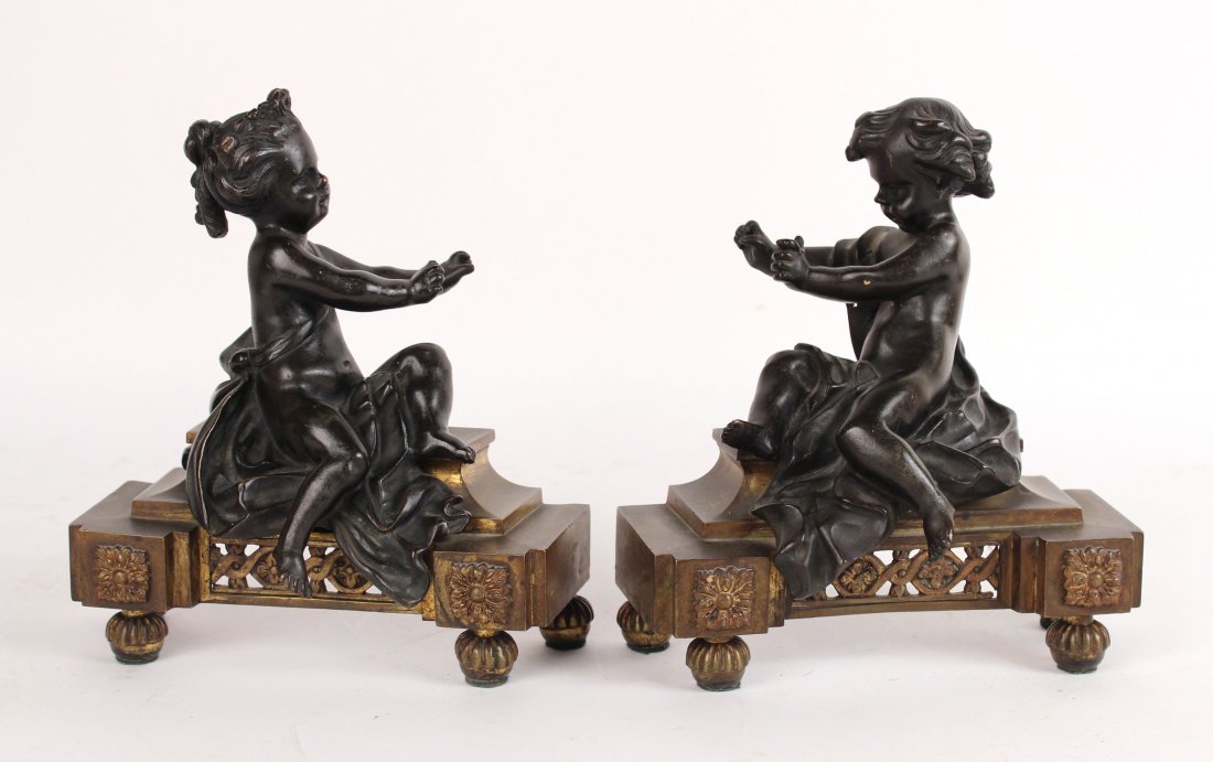 Pair of Neoclassical Patinated Bronze Chenets (1 of 10)