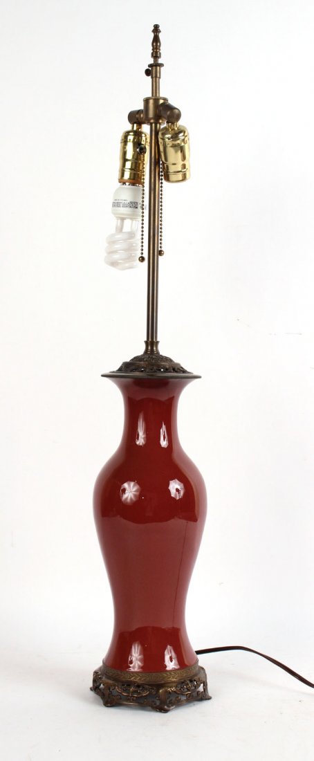 Sang de Boeuf Porcelain Vase: Chinese, 20th C., fitted as a lamp 30"h
