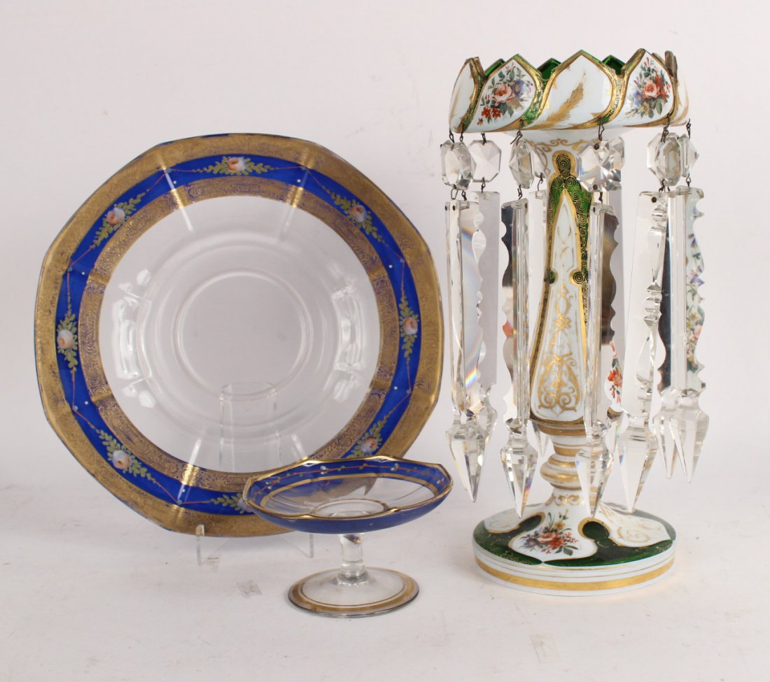 Painted and Gilt-Decorated Green Glass Lustre (1 of 10)