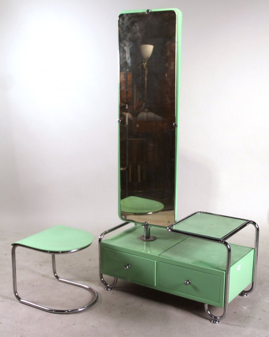 Modern Green-Lacquer & Chrome Vanity and Stool (1 of 10)