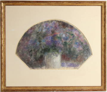 Oil on Silk, "Lilac Fan," David Fertig: (American, b. 1946) signed l.r. RDA#70989. Bin#48. Sight size: 15-1/2"h x 23-1/2"w