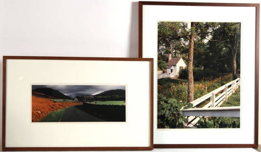 Two Etkacolor Prints, Country Scenes: One titled "Williamsburg, Virginia," by Brian Rose, and one titled "Approaching Greendale & Road Wood," by Macduff Everton. RDA#70169 and 60309. Bin#48. Sight size: 22-3/4"h x 18"w and 8"h x 19-1/2"w