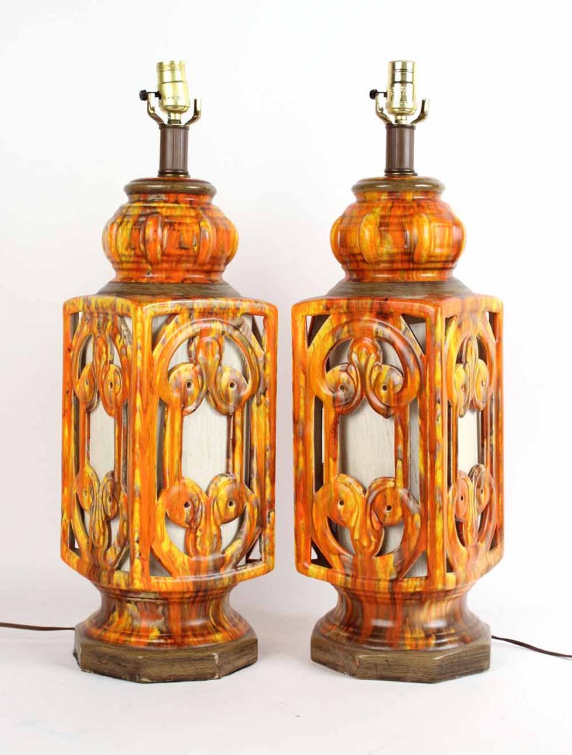 Pair of Ceramic Chinese Lantern Form Lamps (1 of 5)