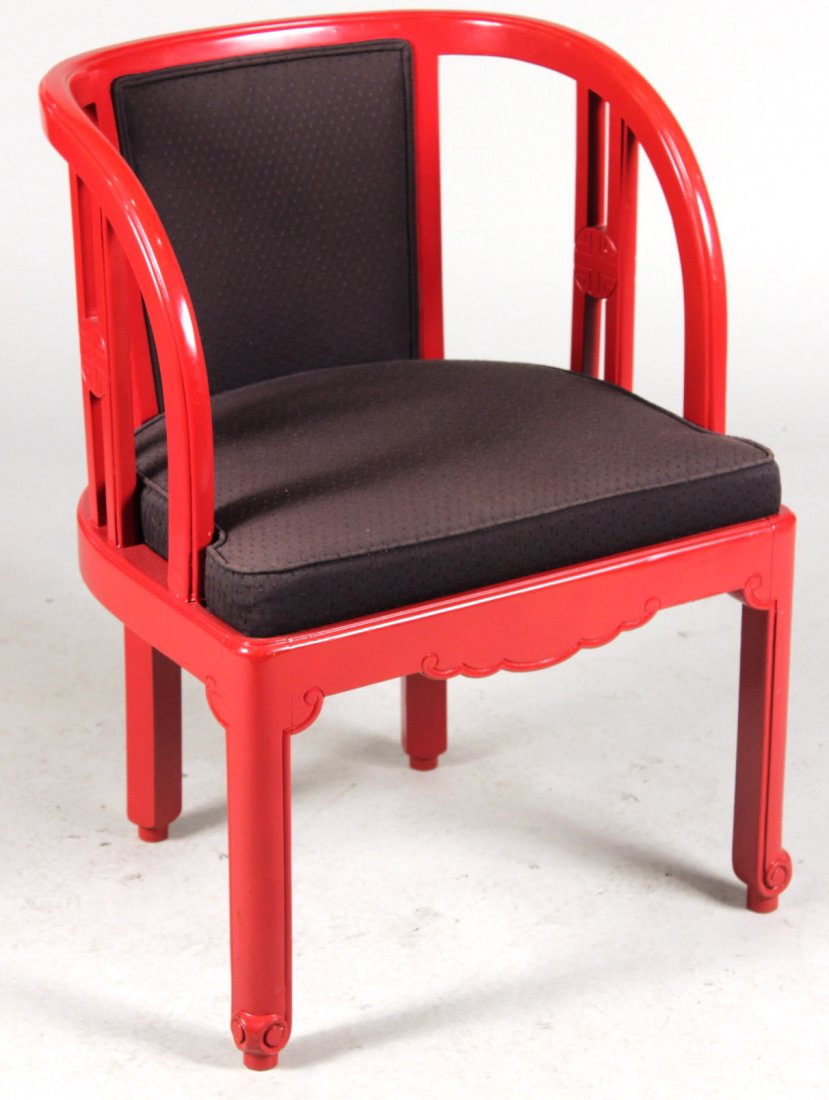 Art Deco Red-Lacquer Barrel Back Chair (1 of 7)