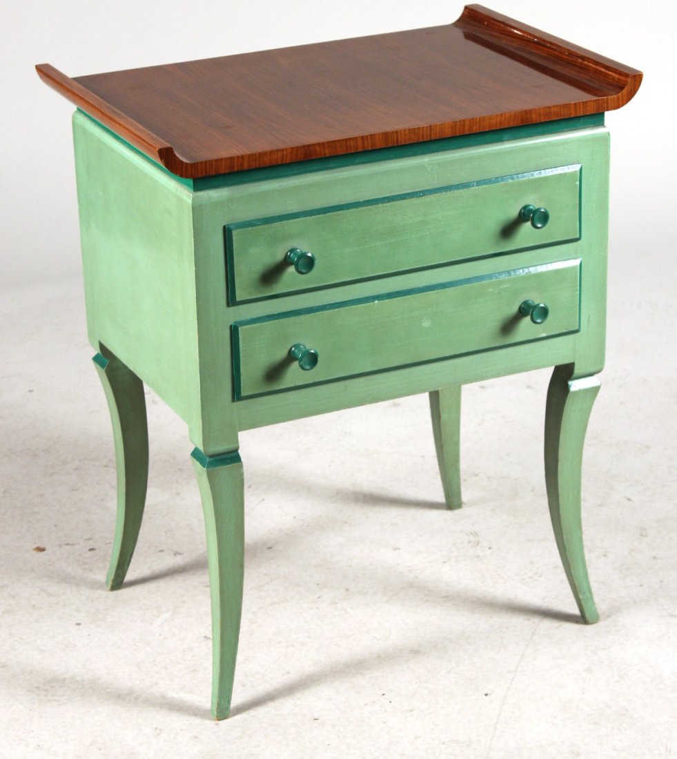 Art Deco Walnut and Green-Painted Side Table (1 of 5)