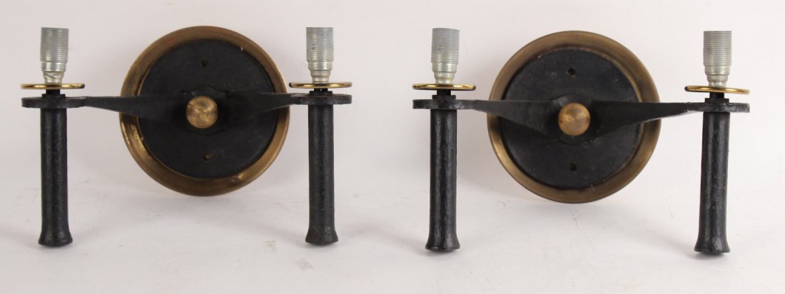 Pair of Wrought Iron and Brass Wall Sconces: 12"w