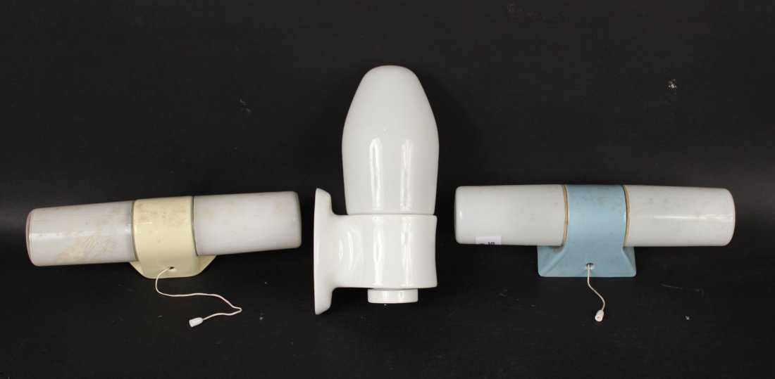 Pair of Modern Ceramic and Glass Wall Sconces: Together with a modern ceramic and glass wall fixture. 10 1/2"h