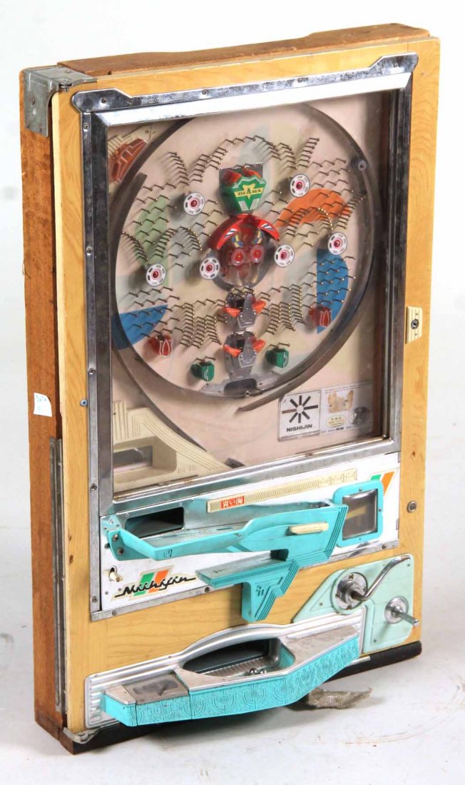 Vintage Nishijin Pachinko Game: With ball bearings. 32"h x 20-1/2"w x 7"d